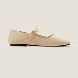 Zara Home Off White Leather Square Toe Ballerina Mary Jane Flat 38